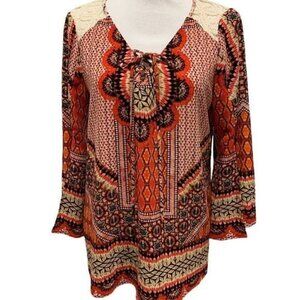 Anthropologie Fig and Flower Womens Top Medium Boho Peasant Bell Sleeves Lace